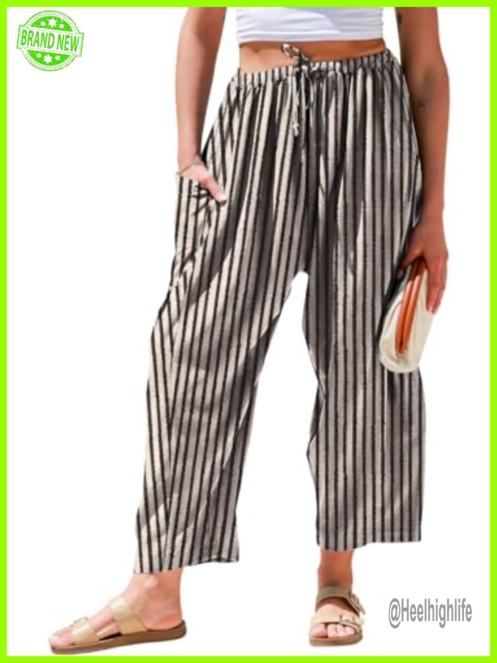 Linen Wide Leg Palazzo Harem Pants Drawstring Elastic Waist Pockets